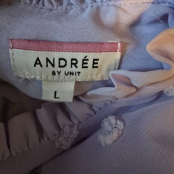 ANDREE BY UNIT ( L ) Lilac Swiss Dot Ruffled Short Sleeve Blouse - Picture 6 of 7